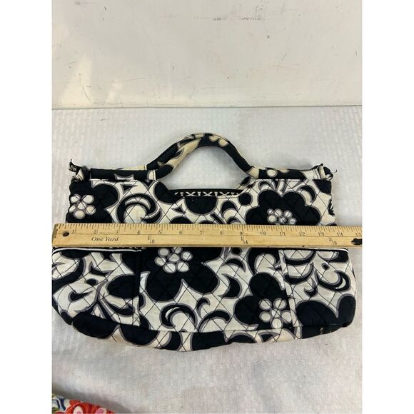 Vera Bradley 14x9" black white satchel quilted night/day purse 3" handle - Picture 4 of 7